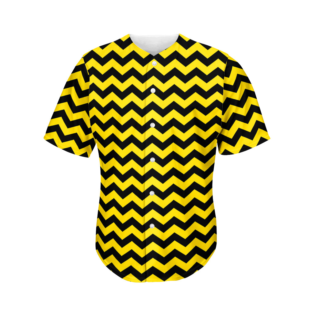 Black And Yellow Zigzag Pattern Print Men's Baseball Jersey