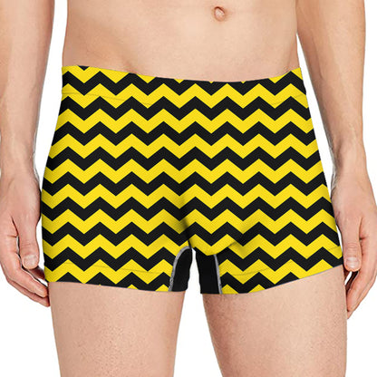 Black And Yellow Zigzag Pattern Print Men's Boxer Briefs
