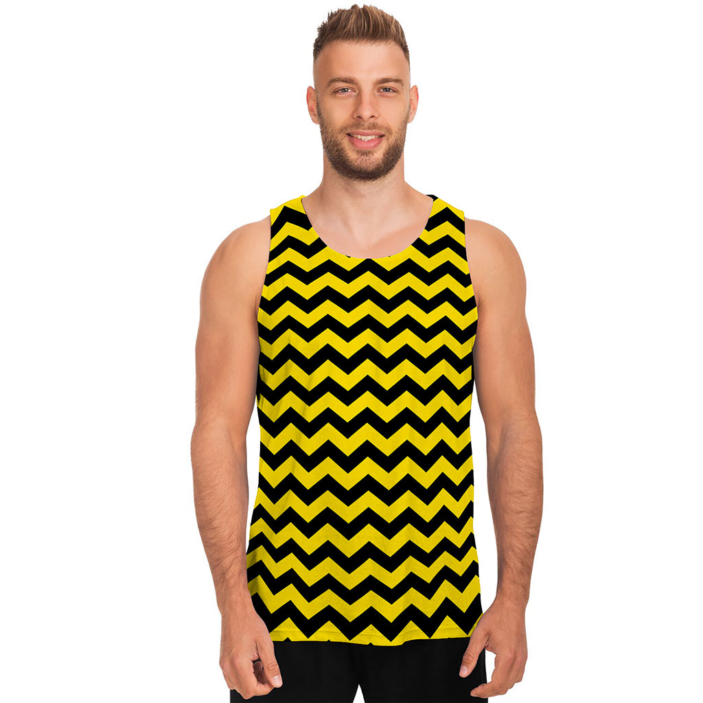 Black And Yellow Zigzag Pattern Print Men's Tank Top