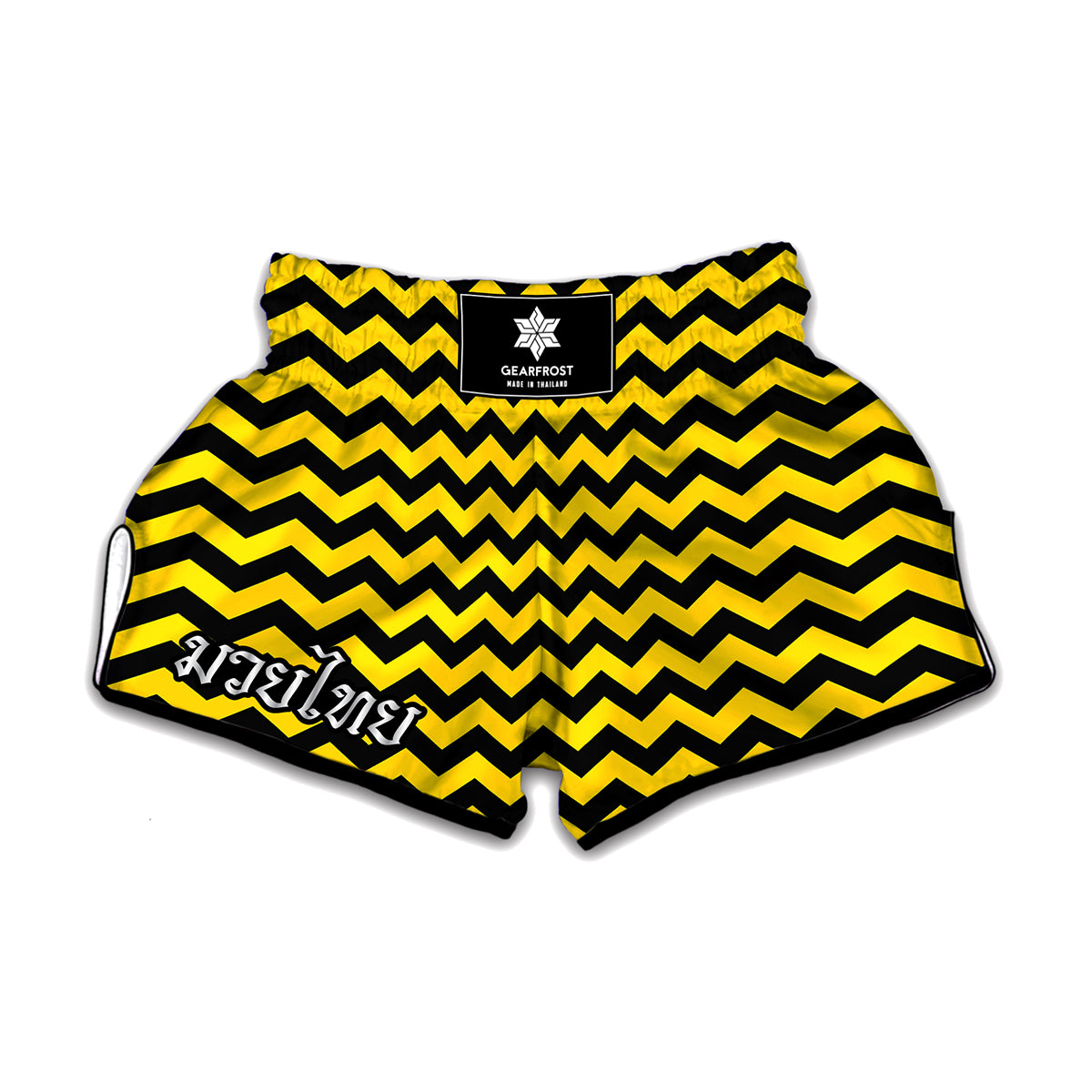 Black And Yellow Zigzag Pattern Print Muay Thai Boxing Shorts