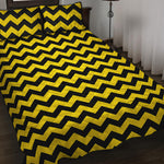 Black And Yellow Zigzag Pattern Print Quilt Bed Set