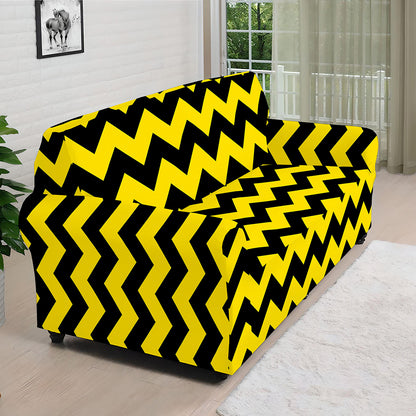 Black And Yellow Zigzag Pattern Print Sofa Cover