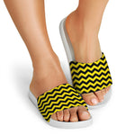 Black And Yellow Zigzag Pattern Print White Slide Sandals