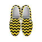 Black And Yellow Zigzag Pattern Print White Slip On Shoes