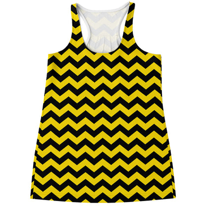 Black And Yellow Zigzag Pattern Print Women's Racerback Tank Top