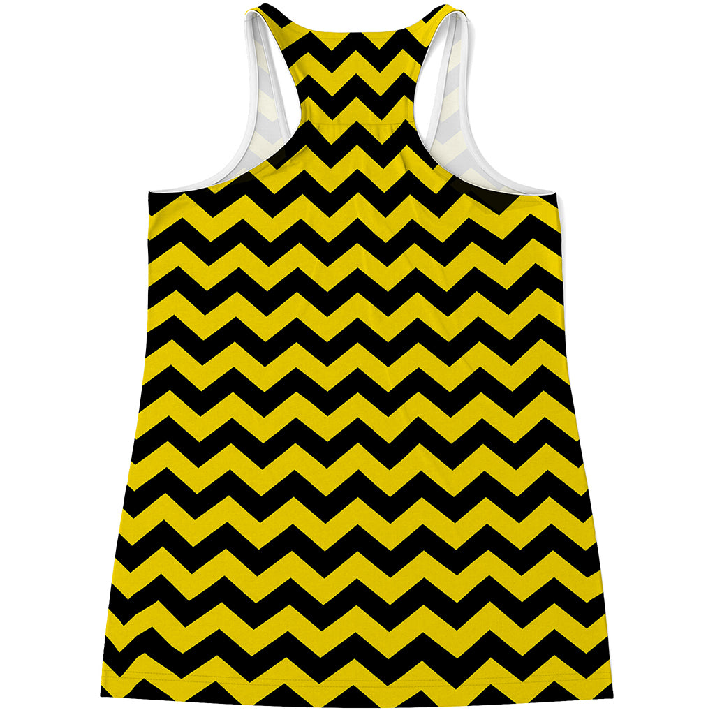 Black And Yellow Zigzag Pattern Print Women's Racerback Tank Top
