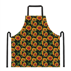 Black Autumn Sunflower Pattern Print Apron