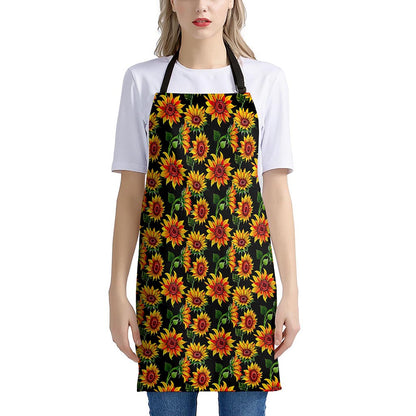 Black Autumn Sunflower Pattern Print Apron