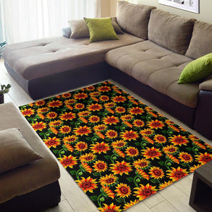 Black Autumn Sunflower Pattern Print Area Rug GearFrost