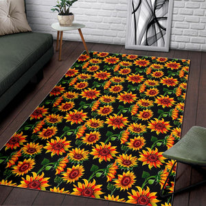 Black Autumn Sunflower Pattern Print Area Rug GearFrost