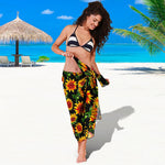 Black Autumn Sunflower Pattern Print Beach Sarong Wrap