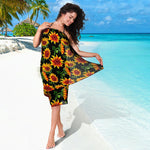 Black Autumn Sunflower Pattern Print Beach Sarong Wrap