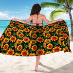 Black Autumn Sunflower Pattern Print Beach Sarong Wrap