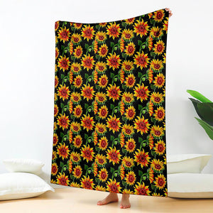 Black Autumn Sunflower Pattern Print Blanket