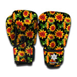 Black Autumn Sunflower Pattern Print Boxing Gloves