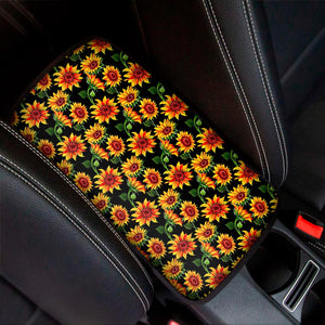 Black Autumn Sunflower Pattern Print Car Center Console Cover