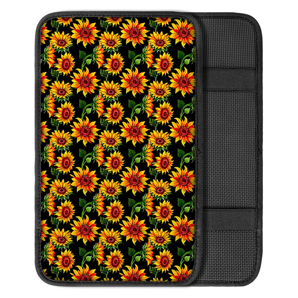 Black Autumn Sunflower Pattern Print Car Center Console Cover