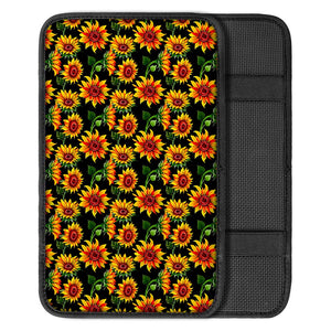 Black Autumn Sunflower Pattern Print Car Center Console Cover