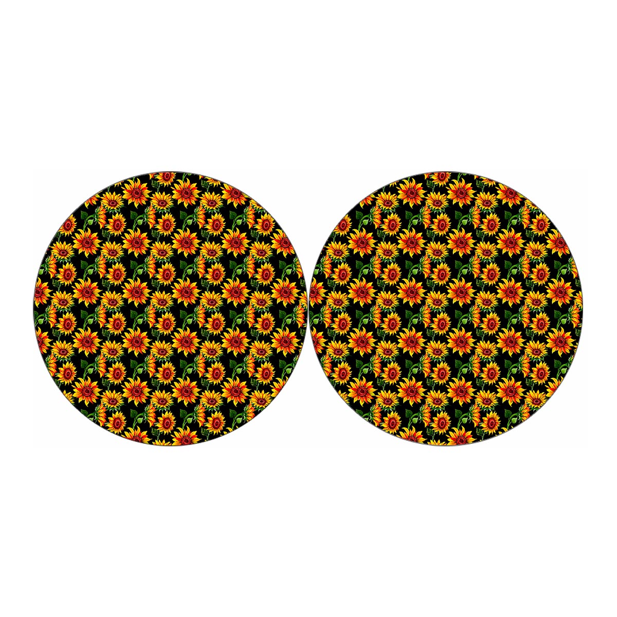 Black Autumn Sunflower Pattern Print Car Coasters