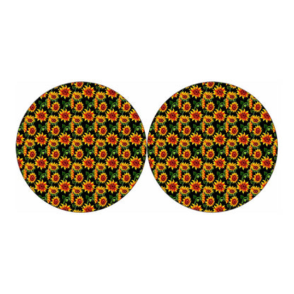 Black Autumn Sunflower Pattern Print Car Coasters