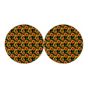 Black Autumn Sunflower Pattern Print Car Coasters