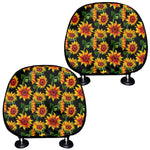 Black Autumn Sunflower Pattern Print Car Headrest Covers