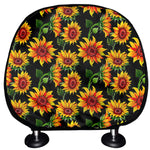 Black Autumn Sunflower Pattern Print Car Headrest Covers