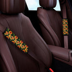Black Autumn Sunflower Pattern Print Car Seat Belt Covers