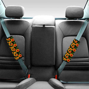 Black Autumn Sunflower Pattern Print Car Seat Belt Covers