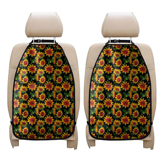 Black Autumn Sunflower Pattern Print Car Seat Organizers