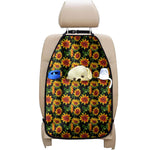 Black Autumn Sunflower Pattern Print Car Seat Organizers