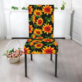 Black Autumn Sunflower Pattern Print Dining Chair Slipcover