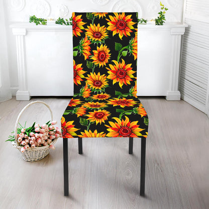 Black Autumn Sunflower Pattern Print Dining Chair Slipcover