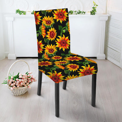 Black Autumn Sunflower Pattern Print Dining Chair Slipcover