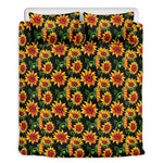 Black Autumn Sunflower Pattern Print Duvet Cover Bedding Set
