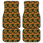 Black Autumn Sunflower Pattern Print Front and Back Car Floor Mats