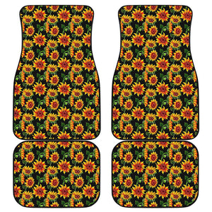 Black Autumn Sunflower Pattern Print Front and Back Car Floor Mats