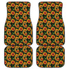 Black Autumn Sunflower Pattern Print Front and Back Car Floor Mats