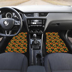 Black Autumn Sunflower Pattern Print Front and Back Car Floor Mats