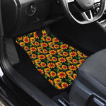 Black Autumn Sunflower Pattern Print Front and Back Car Floor Mats