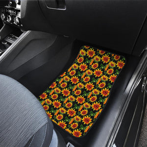 Black Autumn Sunflower Pattern Print Front and Back Car Floor Mats