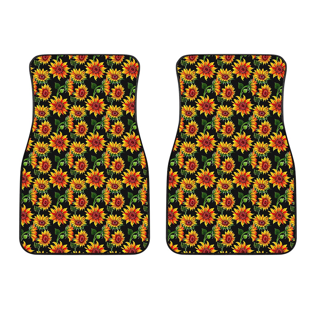 Black Autumn Sunflower Pattern Print Front Car Floor Mats