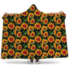 Black Autumn Sunflower Pattern Print Hooded Blanket