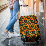 Black Autumn Sunflower Pattern Print Luggage Cover GearFrost