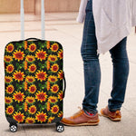 Black Autumn Sunflower Pattern Print Luggage Cover GearFrost