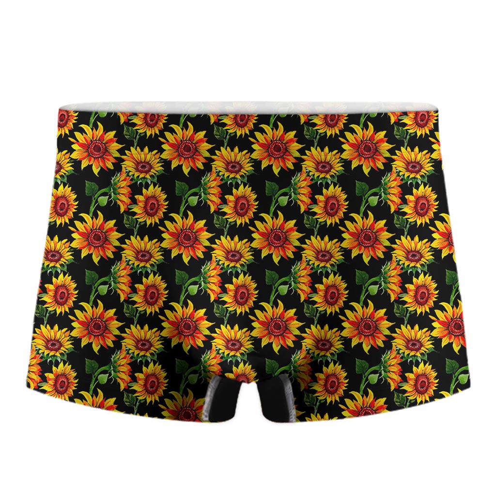 Black Autumn Sunflower Pattern Print Men's Boxer Briefs