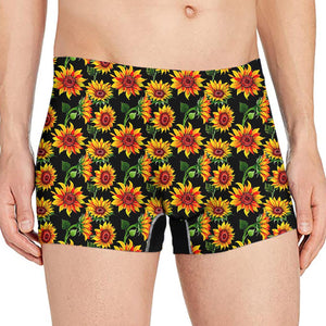 Black Autumn Sunflower Pattern Print Men's Boxer Briefs