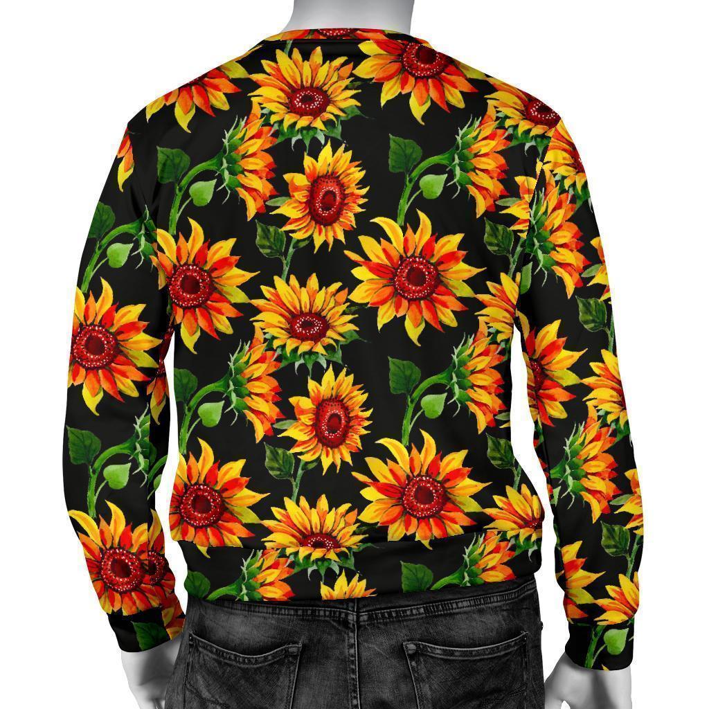 Black Autumn Sunflower Pattern Print Men's Crewneck Sweatshirt GearFrost