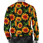 Black Autumn Sunflower Pattern Print Men's Crewneck Sweatshirt GearFrost
