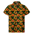 Black Autumn Sunflower Pattern Print Men's Short Sleeve Shirt